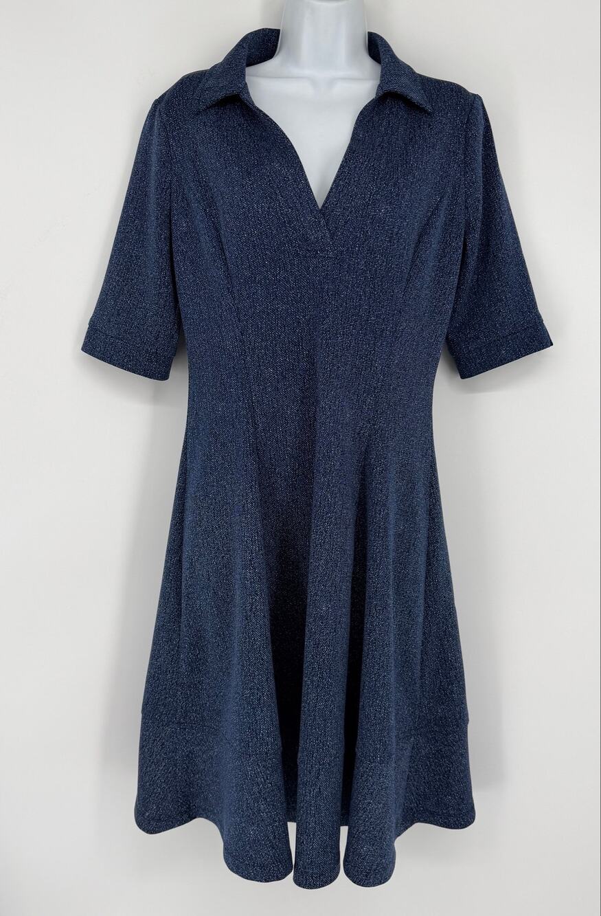 White House Black Market Blue Speckled Fit Flare Dress Sz 10 Office business